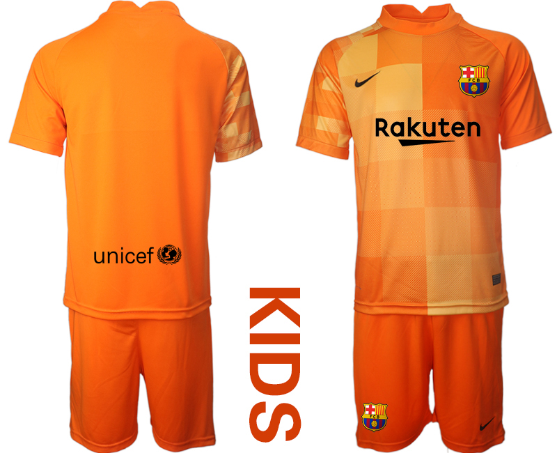 Youth 2021-2022 Club Barcelona orange red goalkeeper blank Soccer Jersey->youth soccer jersey->Youth Jersey